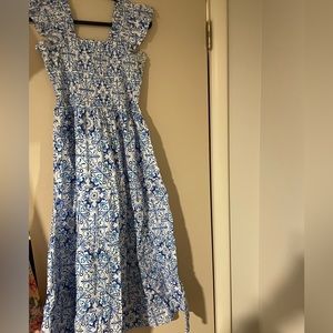 Hill House Home Ellie Nap Dress S blue mosaic cotton poplin